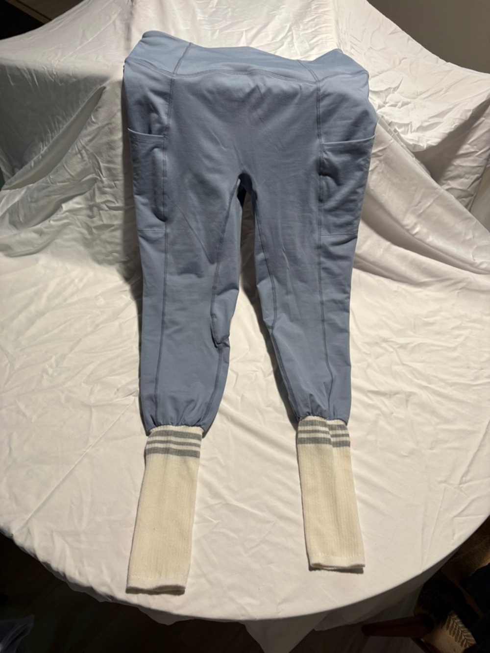FP Movement by Free People Light Blue Leggings with Cream Cuffed Ankles